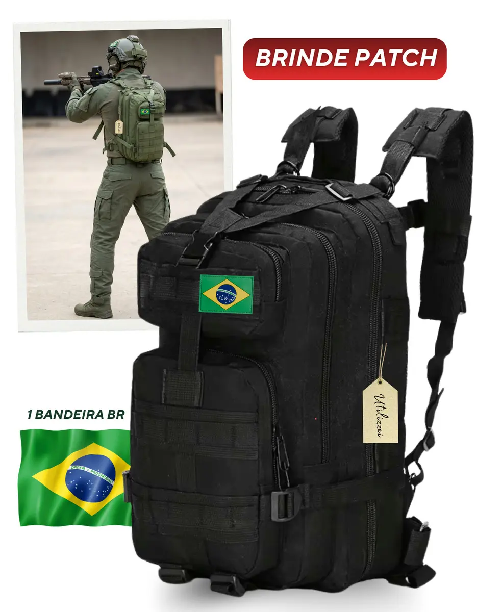 Mochila Militar Bolsa Tática Resistente 30 Litros Super Reforçada Impermeável Bandeira Brasil Brinde Utilizzei - TekOfertas