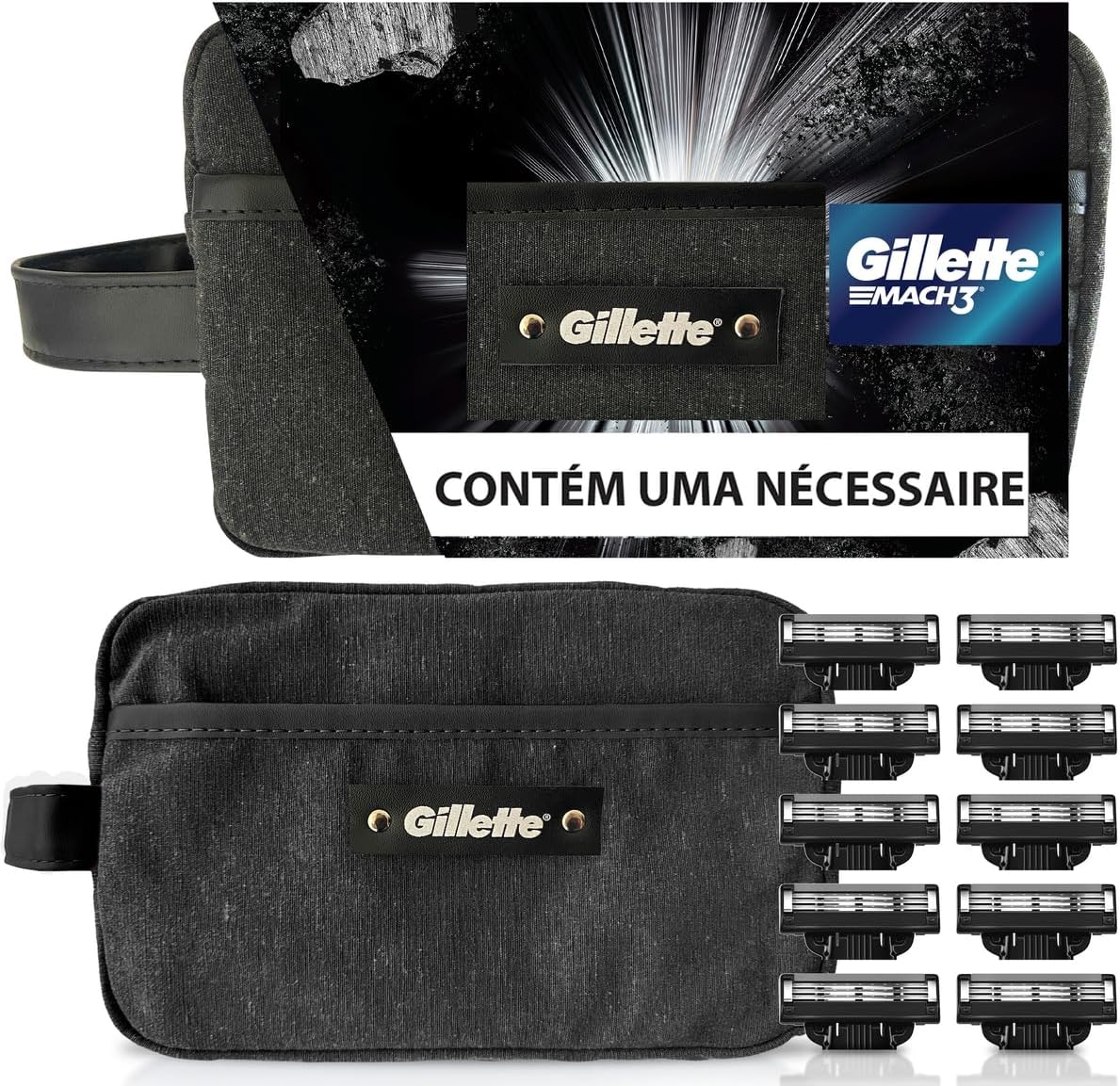 Kit Gillette Mach3 10 cargas + Necessaire, Higiene Pessoal, Cuidado com a barba, Lâminas e Aparelhos de Barbear - TekOfertas