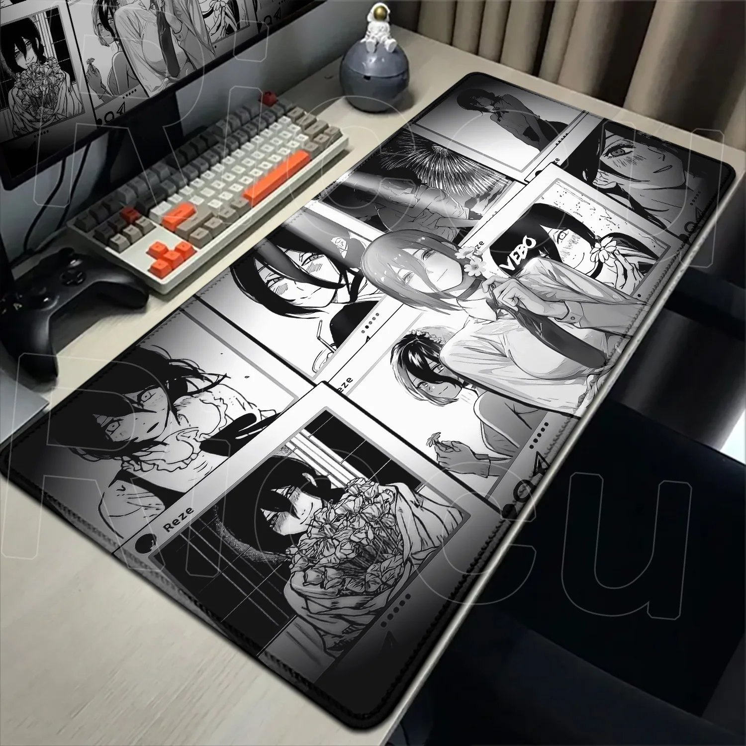 Kawaii Anime Girls Reze Mousepad XXL Laptop Gamer Non-slip Desk Mat 900x400mm Comic Style Chainsaw Man Office Speed Keyboard Pad - TekOfertas