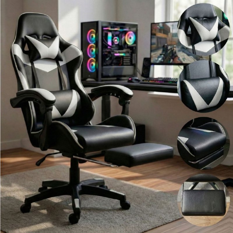 Cadeira Gamer Profissional Escritório Ergonômica Reclinável Confortável Com Rodinha E Apoio Para Pés - TekOfertas