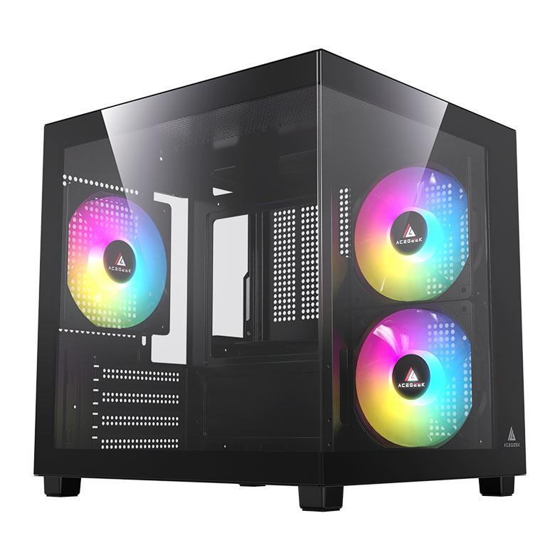 Gabinete Gamer Aquário Acegeek Ori Rainbow Mini-Tower Lateral e Vidro Com 3 Fans Preto, AG-ORI-BK-3F - TekOfertas