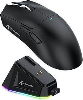 Mouse de Jogo ATTACK SHARK X11 com Base de Carregamento Magnético, Sensor de Jogo PixArt PAW3311, Mouse Sem Fio/A Cabo BT/2.4G, 22000 DPI (Preto) - TekOfertas