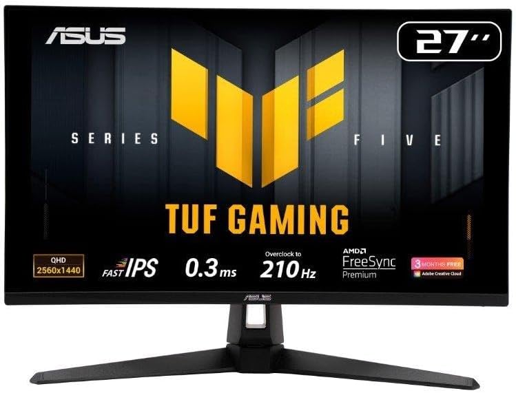 Monitor Gamer Asus Tuf 27", Qhd, 210hz, 0.3ms, Ips, G-sync Comp, Freesync Premium, Ajuste de ângulo, Som Integrado - Vg27aq5a - TekOfertas