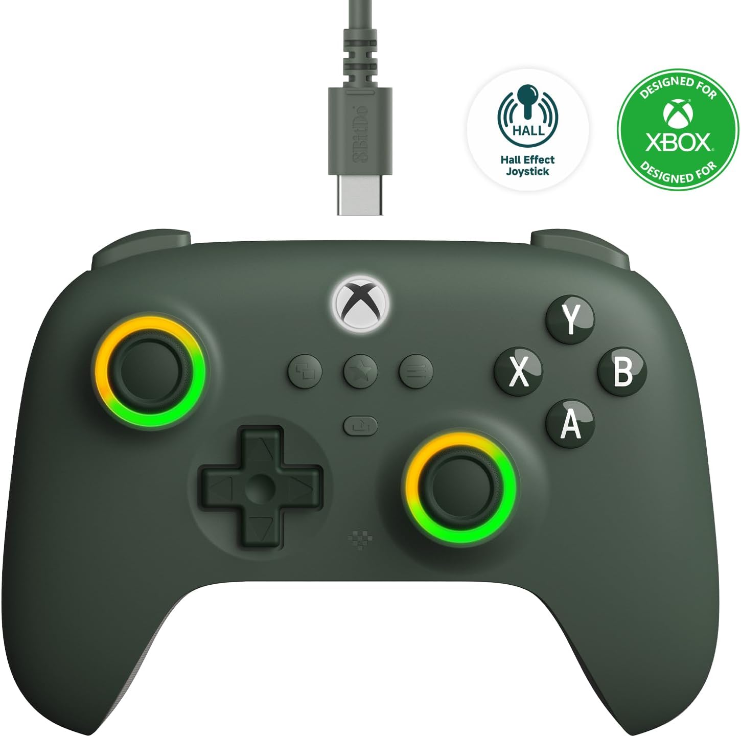 Controle com fio 8Bitdo Ultimate C para Xbox com joysticks e gatilhos com efeito Hall, anel de iluminação RGB, compatível com Xbox Series X|S, Xbox One, Windows 10/11 - Produto oficialmente licenciado - TekOfertas