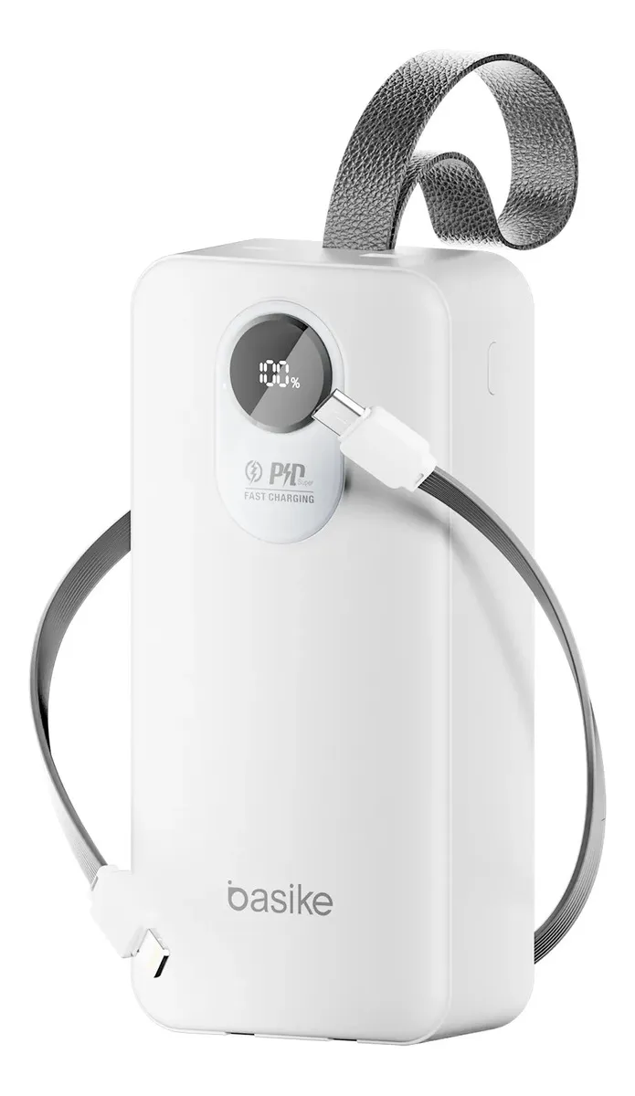 Power Bank Basike Portátil 30000mAh com Carga Rápida 22.5W e Cabos Embutidos para iPhone e Samsung - TekOfertas