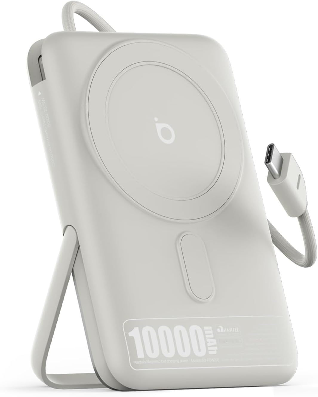 Basike Power Bank Indução 10000mAh – Carregador Portátil com Indução 15W e PD até 22,5W (1 Porta + Cabo Integrado), Compatível com Samsung Séries S25/24/23/22/21, iPhone 16/15/14/13 e MagSafe – Prata - TekOfertas