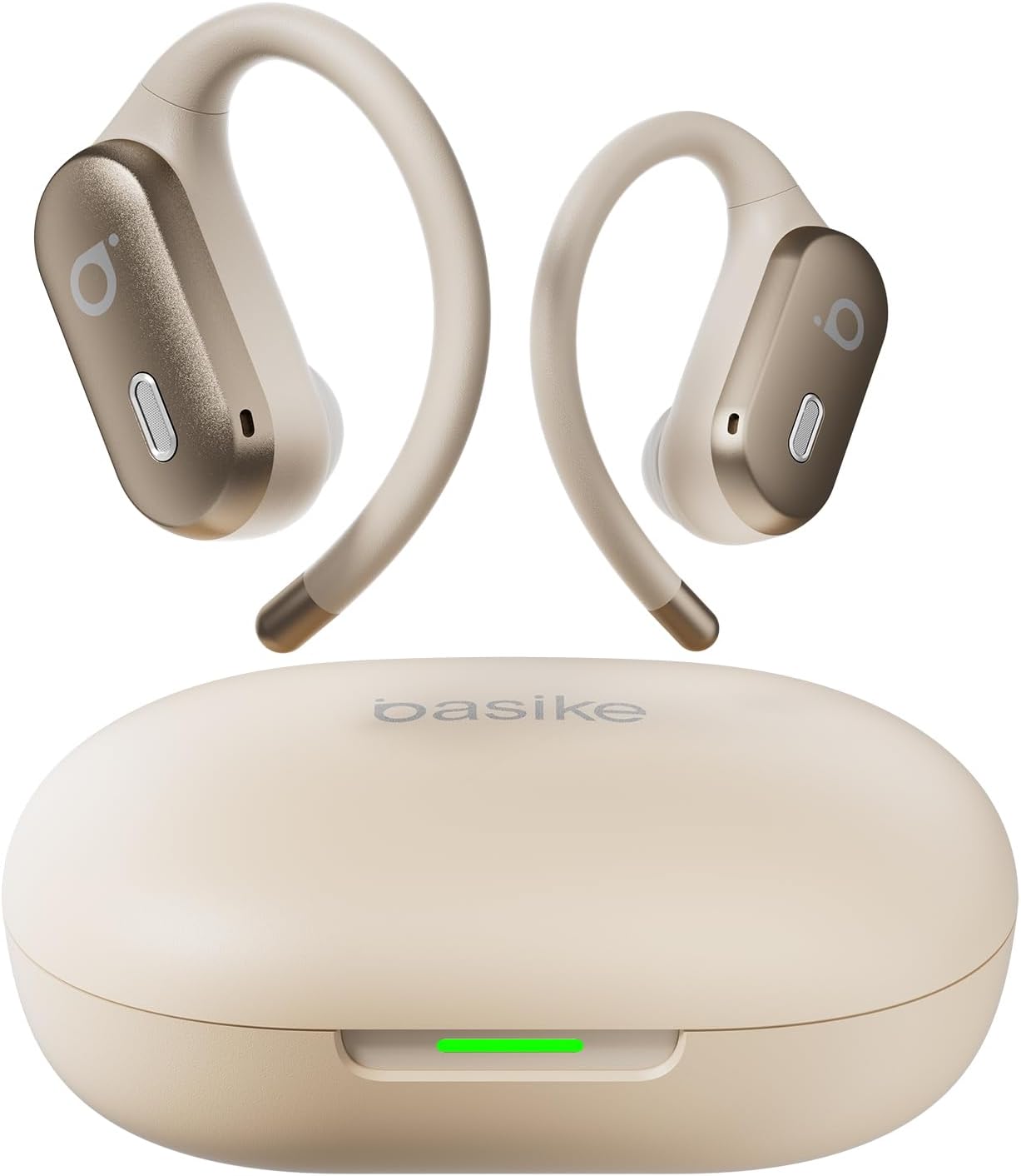 Fone de Ouvido Basike Bluetooth 5.4 Open-Ear, Bege Claro | TWS, Som Estéreo Hi-Fi, ANC e Modo Transparência, Suporta Chamadas de Voz, Toque Inteligente, Compatível com Android e iOS - TekOfertas