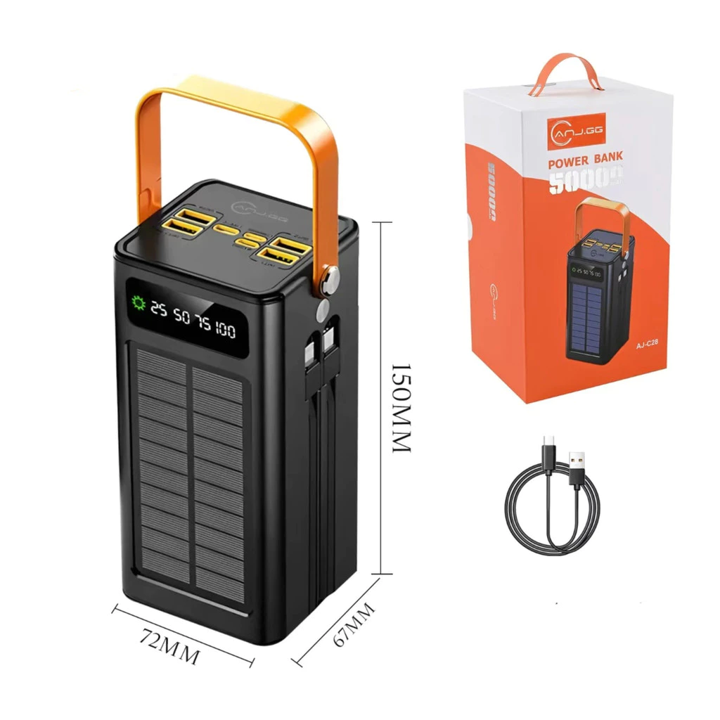 Power Bank Solar 50000mAh Carregador Portátil Grande Capacidade USB com Cabo Universal - TekOfertas