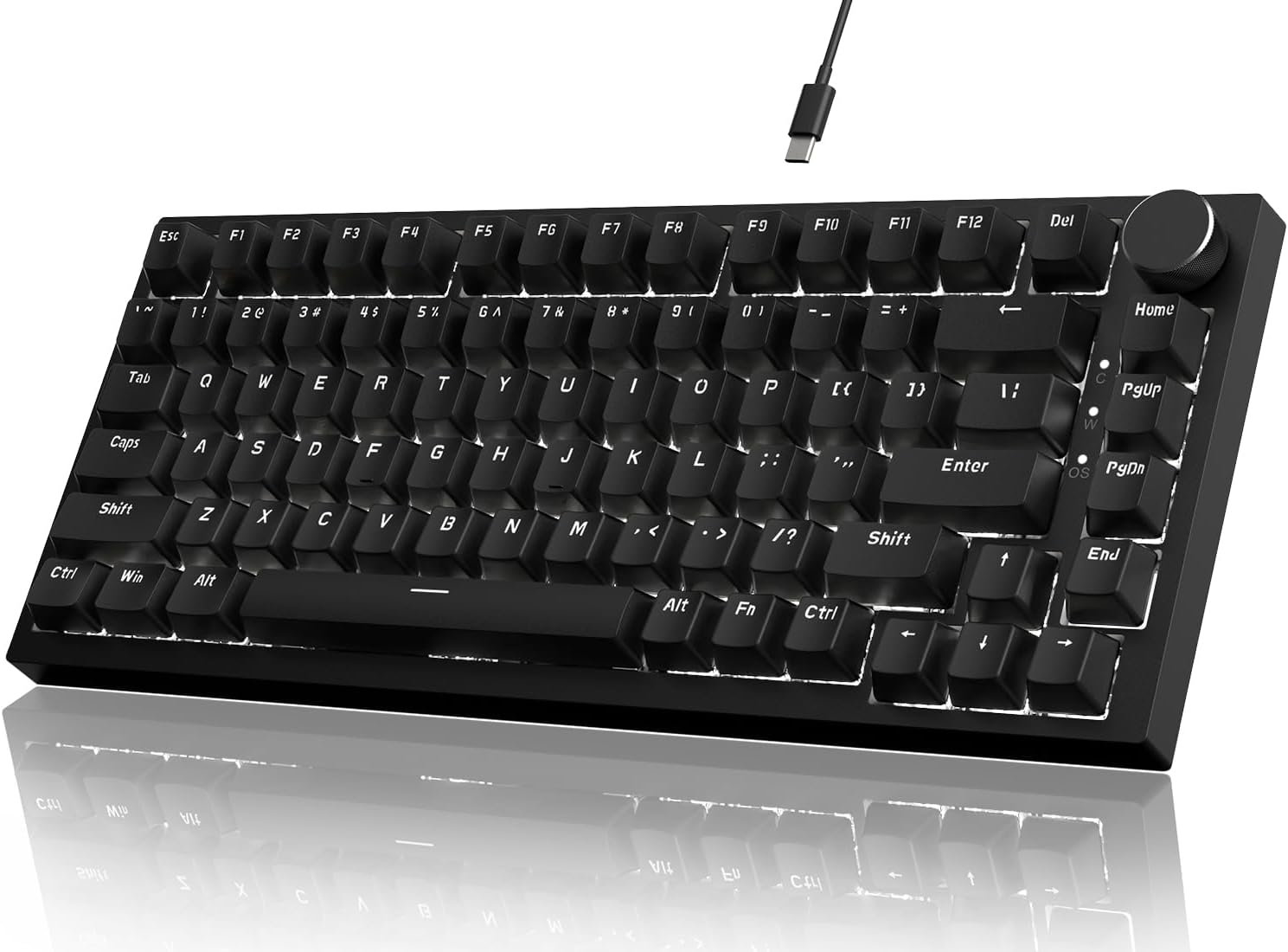 Attack Shark AK820 Teclado mecânico 75% hot-swappable, botão rotativo, USB-C, gasket com 5 camadas antirruído, LED branco, switch vermelho linear,Compatível PC/Win/Mac - TekOfertas