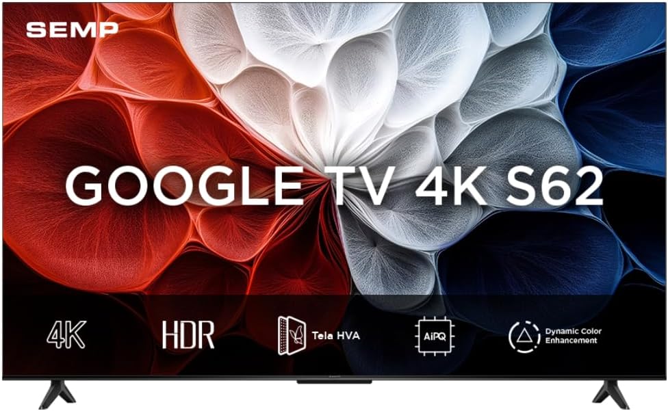 Smart TV Semp 50 Polegadas LED HVA 4K S62 WiFi Bluetooth Google TV 3 HDMI HDR10+ Dolby Audio 50S62 - TekOfertas