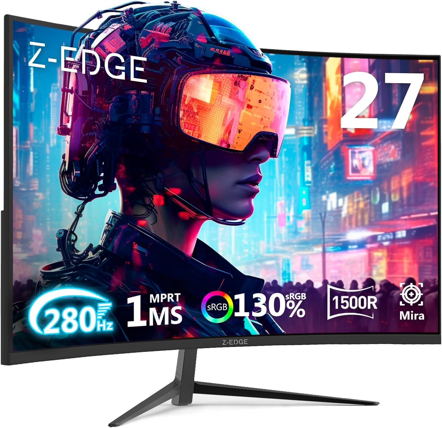 Monitor Gamer Curvo 27 polegadas Z-Edge, FHD 1080P 280Hz 1500R, monitor MPRT ultrarrápido de 1 ms,16,7 milhões de cores, 2 x DP 1.2/2 x HDMI 2.0, Ajuste de Inclinação, Suporte VESA, Sem Bordas - TekOfertas