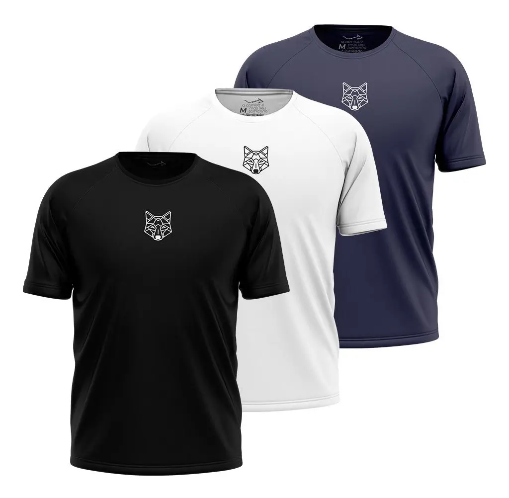 Kit 3 Camisetas Masculina Dry Alpha Lobo Geométrico - TekOfertas