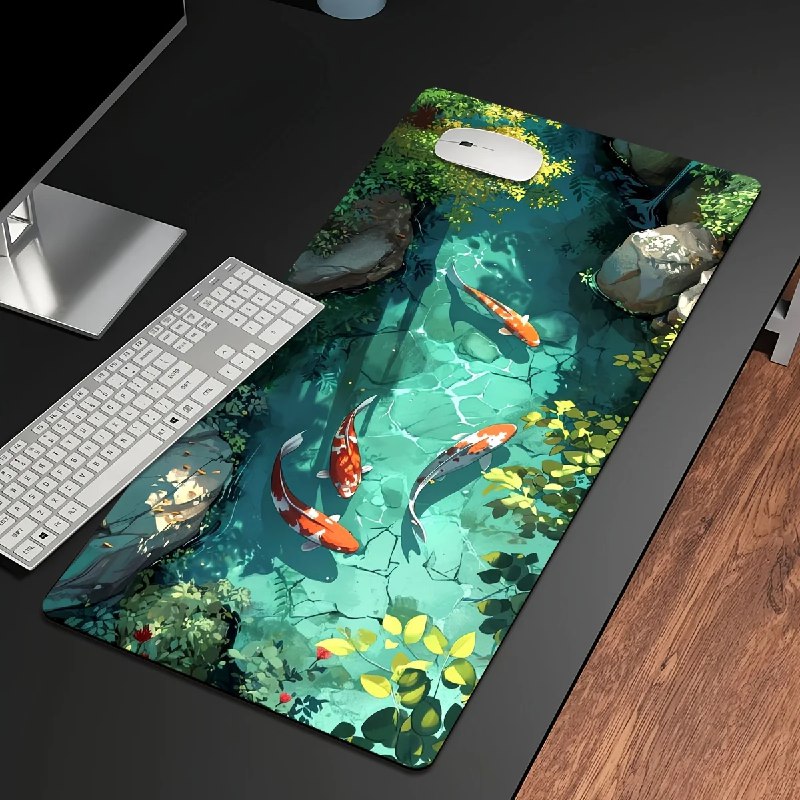 Large Koi Fish Gaming Mouse Pad  Non-Slip Rubber Desk Mat Stitched Edge Office work Esports Gift for Gamers desk accessories - TekOfertas