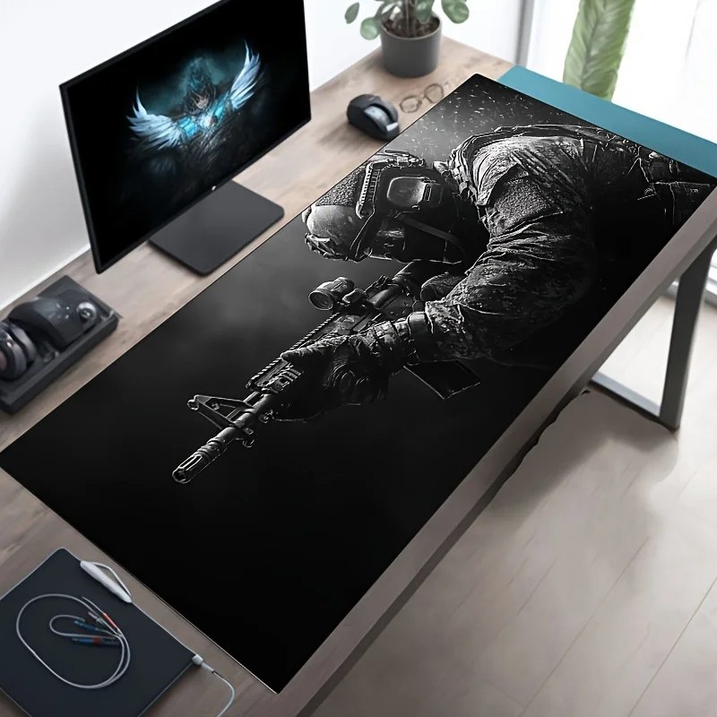 Mouse Pad Grande Tactical Soldier Design Non-Slip XXL desk pad gaming accessories Stitched Edges for Home and game for fps gamer - TekOfertas